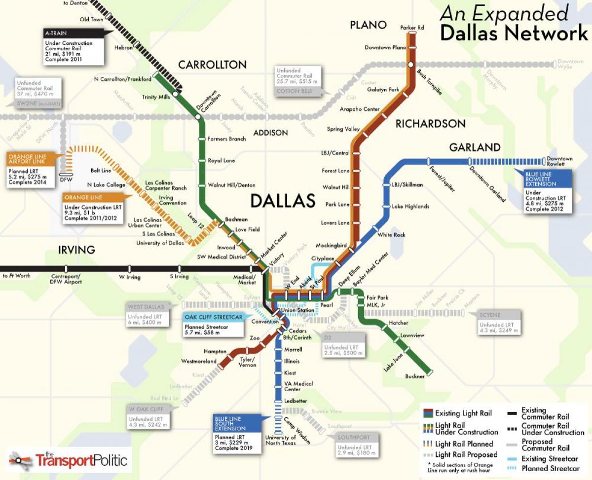 Pociągi Dallas mapie
