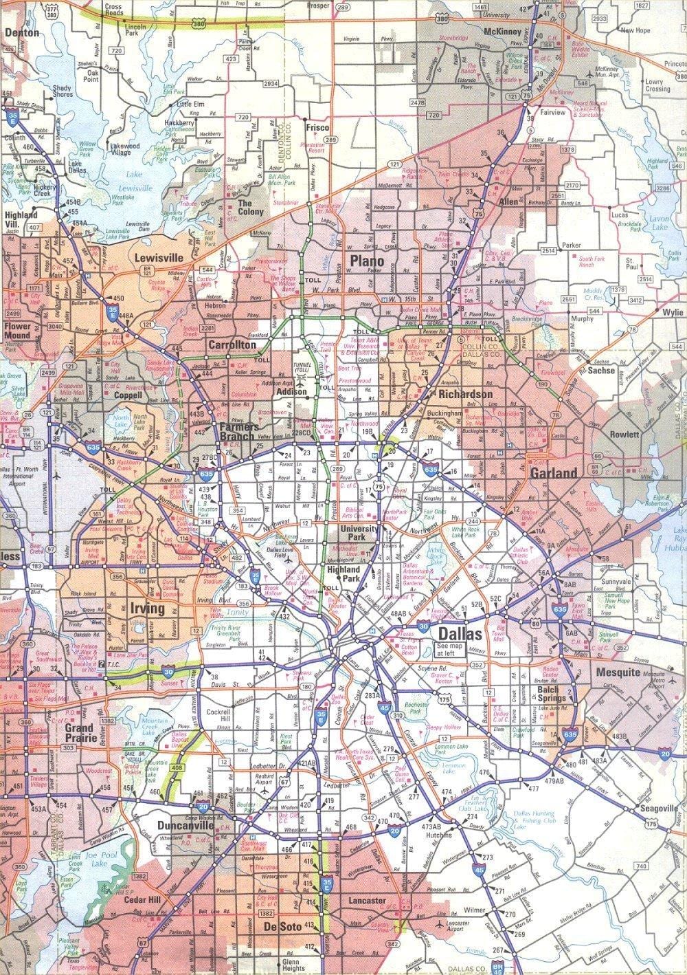 mapa dzielnicy Dallas, w stanie Teksas