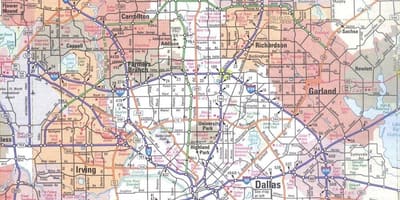 Mapa dzielnicy Dallas, w stanie Teksas